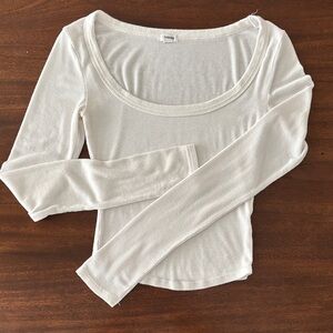 Garage Cream Ribbed Long Sleeve Top